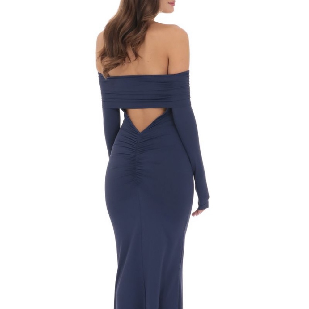 Off Shoulder Open Back Maxi Dress in Navy from Lucy in the Sky - Picture 2 of 2